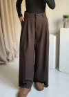 Kahve Muadil Çift Pileli Pantolon