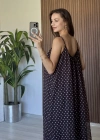 Kahve Puantiye Desenli İp Askı Elbise