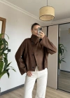 Kahve Süet Dik Yaka Trençkot