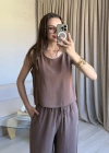 Kahve Tencel Kalın Askılı Takım