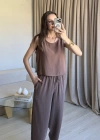 Kahve Tencel Kalın Askılı Takım
