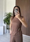 Kahve Toka Detaylı İkili Takkm