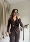 Kahve Toka Detaylı Uzun Kollu Takım