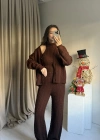 Kahve Üçlü Örgü Triko Takım