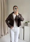 Kahve Yakalı Deri Ceket