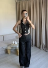 Kahverengi Denim Yelek Takım