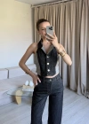 Kahverengi Denim Yelek Takım