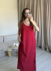 Kırmızı Ayrobin Maxi Boy Askılı Elbise
