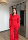 Kırmızı Vatkalı Bel Bağlamalı Takım