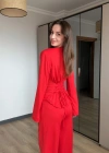 Kırmızı Vatkalı Bel Bağlamalı Takım