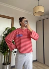 Kırmızı Viral Çizgili Bluz