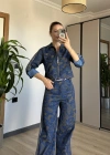 Koyu Denim Etnik Desen Takım