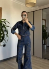 Koyu Denim Etnik Desen Takım