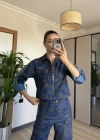 Koyu Denim Etnik Desen Takım