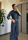 Koyu Denim Etnik Desen Takım