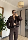 Koyu Kahve Kadife Üçlü Ceket Takım