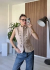 Krem Apoletli Denim Yelek