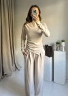 Krem Modal Asimetrik Takım