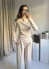 Krem Modal Asimetrik Takım