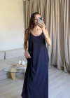 Lacivert Ayrobin Maxi Boy Askılı Elbise