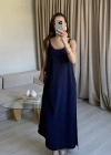 Lacivert Ayrobin Maxi Boy Askılı Elbise