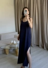 Lacivert Ayrobin Maxi Boy Askılı Elbise