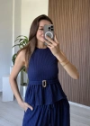 Lacivert Bubble Kumaş Şalvar Takım