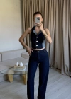 Lacivert Denim Yelek Takım