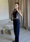 Lacivert Denim Yelek Takım