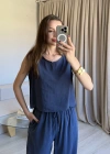 Lacivert Tencel Kalın Askılı Takım