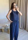 Lacivert Tencel Kalın Askılı Takım