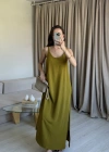 Olive Ayrobin Maxi Boy Askılı Elbise
