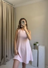 Pembe Çizgili Kısa Elbise
