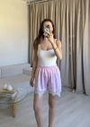 Pembe Dantel Saten Şort