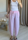 Pembe Keten Yıkamalı Balon Pantolon