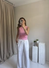 Pembe Kolsuz Yan Büzgülü Bluz