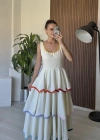 Renkli Katlı Prenses Elbise