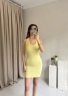 Sarı Boyundan Geçmeli Elbise