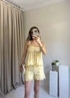Sarı Güpürlü Şort Takım