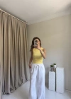 Sarı Kolsuz Yan Büzgülü Bluz