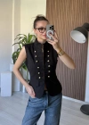 Siyah Apoletli Denim Yelek