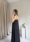 Siyah Ayarlanabilir Askı Gofre Elbise