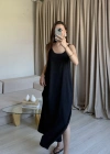 Siyah Ayrobin Maxi Boy Askılı Elbise