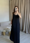 Siyah Ayrobin Maxi Boy Askılı Elbise