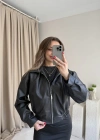 Siyah Beli Lastikli Deri Ceket