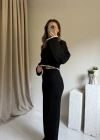 Siyah Dikiş Detaylı Triko Takım