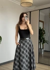 Siyah Ekose Kemerli Etek