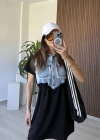 Siyah Jean Detaylı Elbise