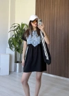 Siyah Jean Detaylı Elbise