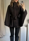 Siyah Kaşe Dik Yaka Panço